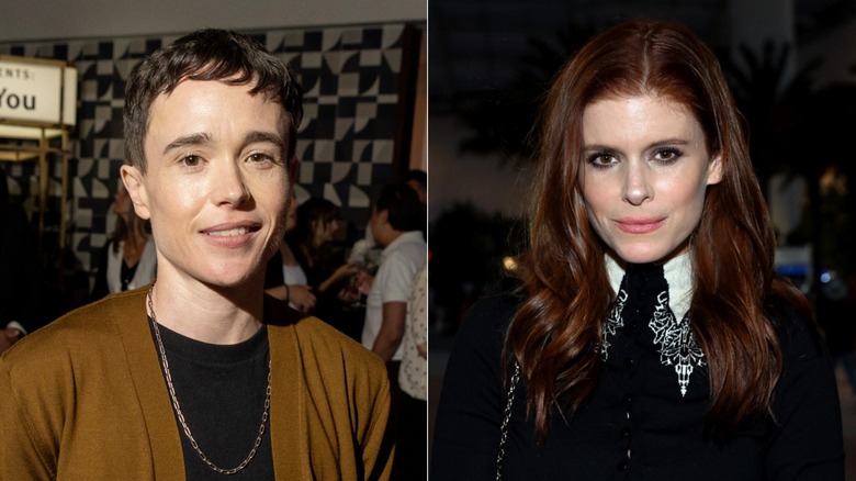 Elliot Page smiling at an event and Kate Mara smiling at event