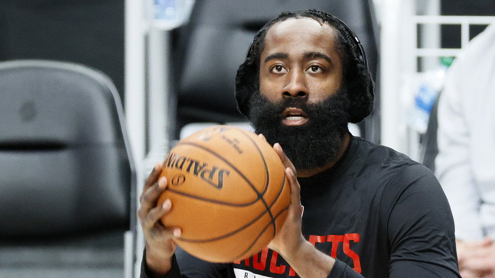 James Harden warming up