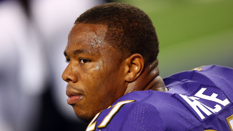 Ray Rice sitting on bench
