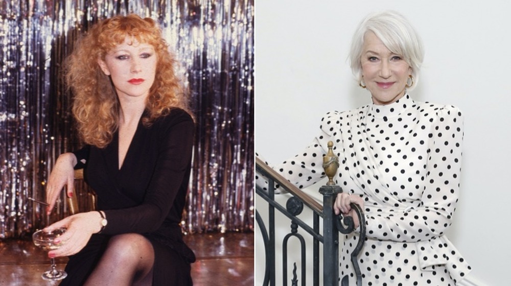 Helen Mirren circa 1975; Helen Mirren at a L'Oreal event in 2020