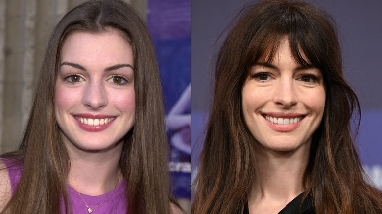 Split image of Anne Hathaway smiling