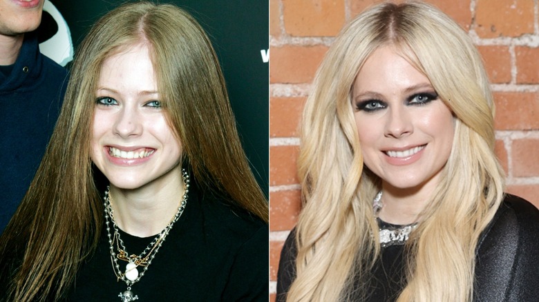 Split image of Avril Lavigne smiling