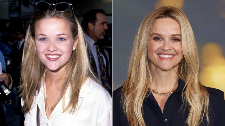 Split image of Reese Witherspoon smiling