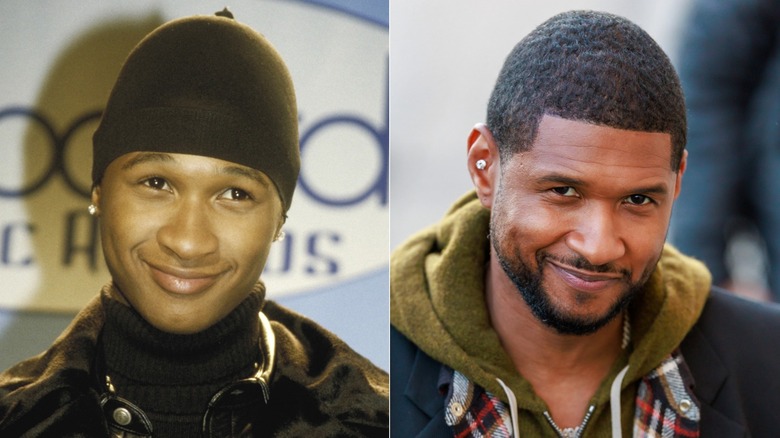 Split image of Usher smiling