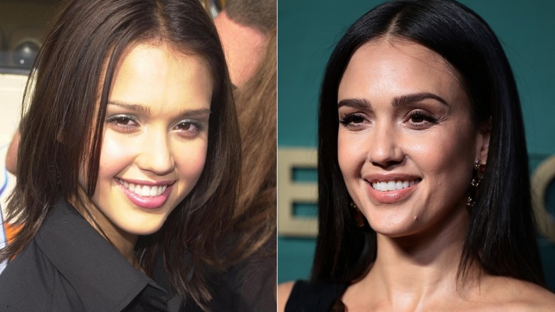 Split image of Jessica Alba smiling