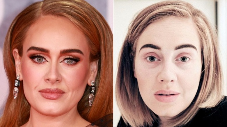 Adele with makeup and without makeup