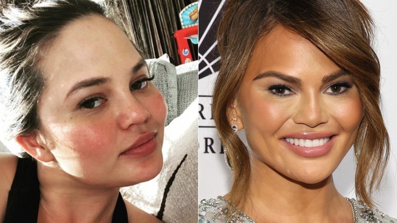 Chrissy Teigen with and without makeup
