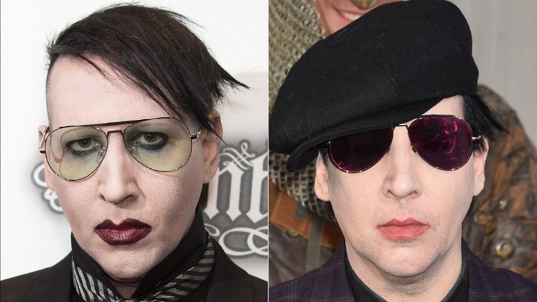 Marilyn Manson posing for pictures with and without makeup