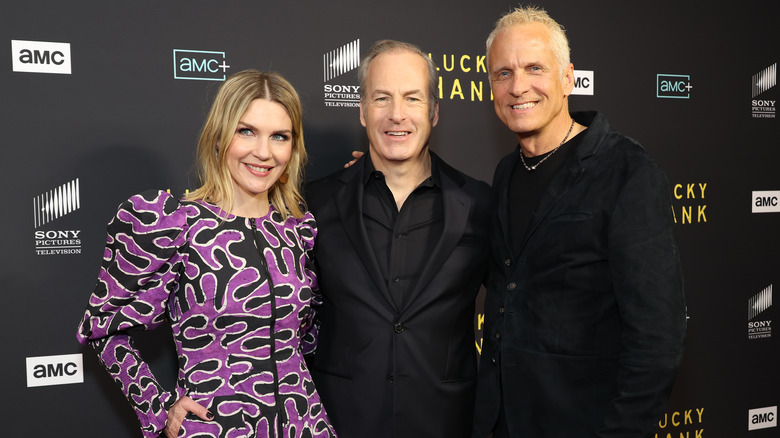 Rhea Seehorn, Bob Odenkirk, Patrick Fabian posing