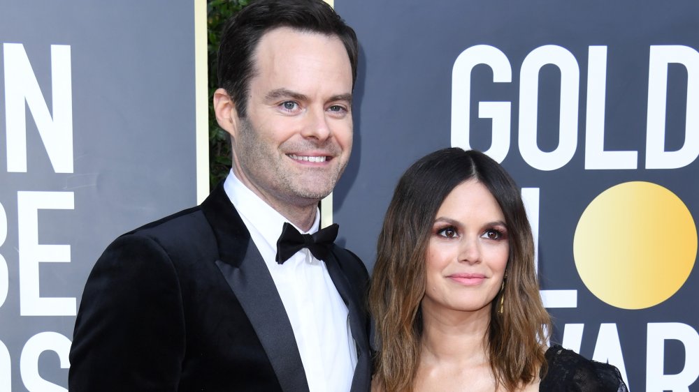 Bill Hader and Rachel Bilson smiling at Golden Globes