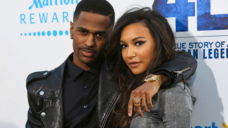 Big Sean posing with Naya Rivera