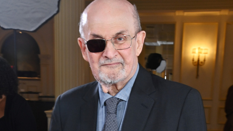 Salman Rushdie suit eyepatch London 2023