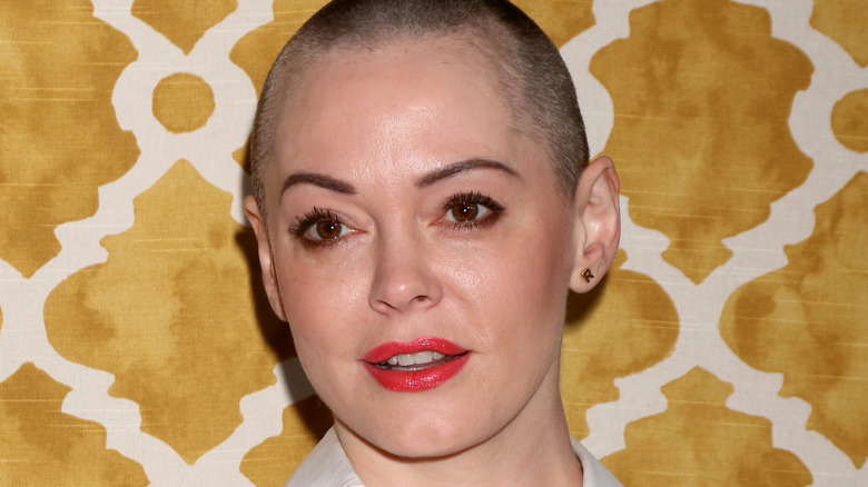 Rose McGowan with shaved head 