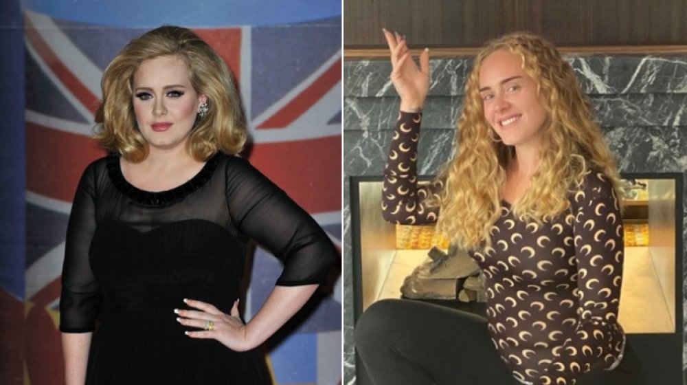 Left: Adele in black dress / Right: Adele after weight loss