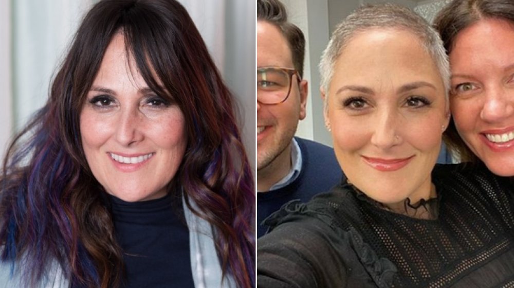 Left: Ricki Lake with bangs and long hair / Ricki Lake with buzz cut