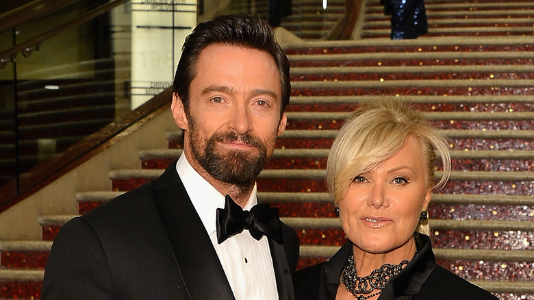 Hugh Jackman smiling with Deborra-Lee Furness