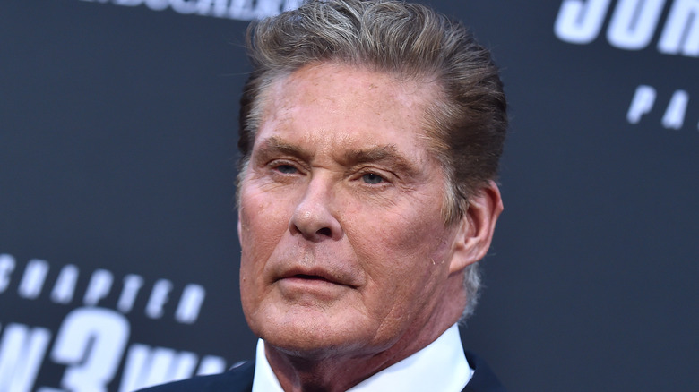 David Hasselhoff holding microphone smiling