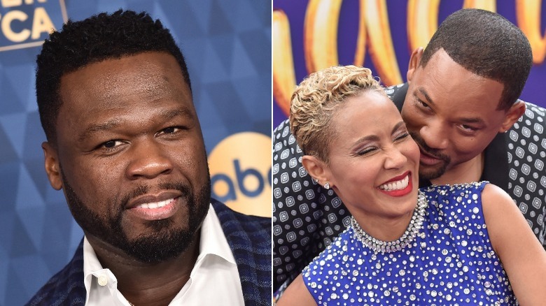 50 Cent smiling, Will and Jada cuddling separately