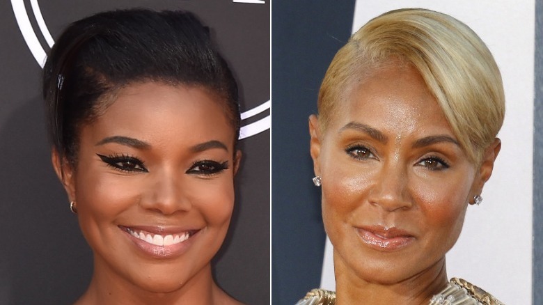 Gabrielle Union (left, smiling) and Jada Pinkett Smith (smiling on right) made up after years-long feud