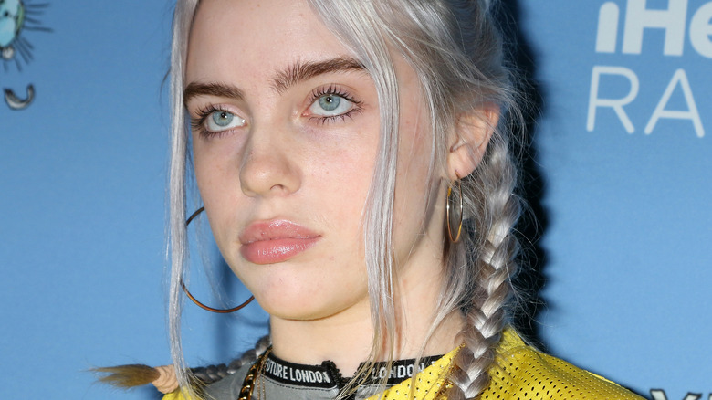 Billie Eilish posing with pigtails 