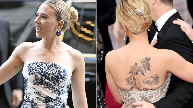 Scarlett Johansson split image tattoos