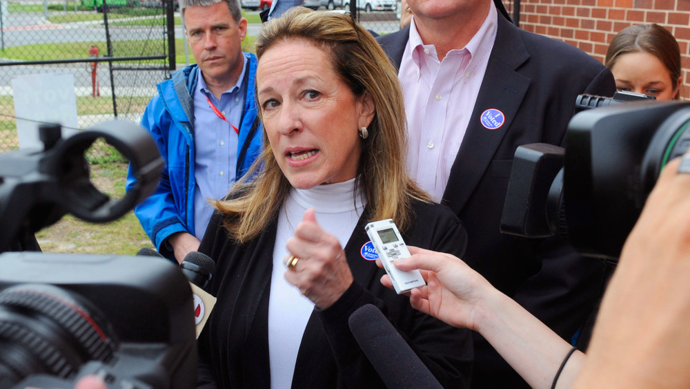 Elizabeth Colbert Busch speaking to reporters 