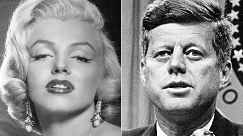 Split image of Marilyn Monroe, JFK