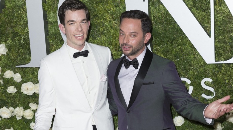 John Mulaney and Nick Kroll smiling and posing for camera