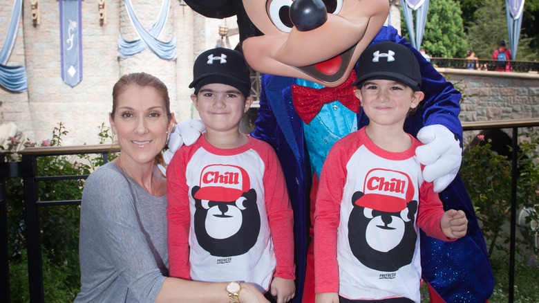 Celine Dion poses with her twin boys in 2016