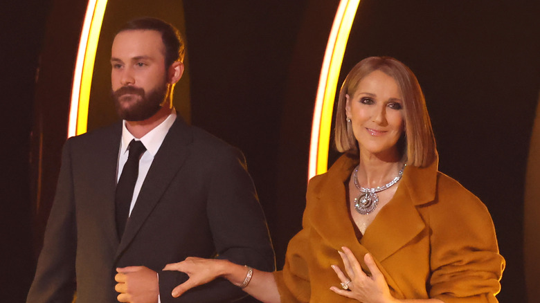 Rene-Charles Angelil presenting at the Grammy Awards with Celine Dion