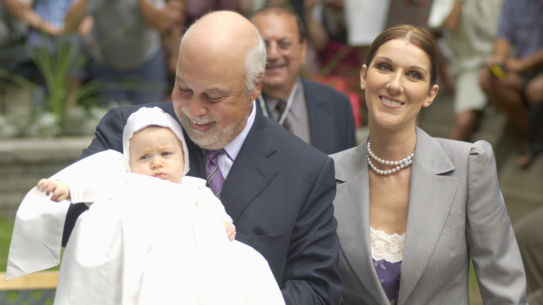 Celine Dion and Rene Angelil holding their baby Rene-Charles