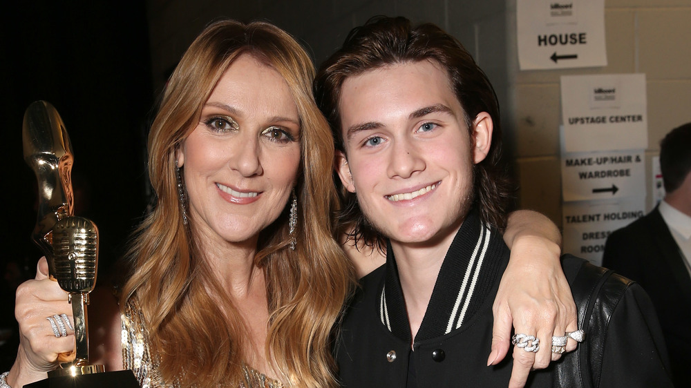 Celine Dion and and René-Charles Angélil posing together in Las Vegas