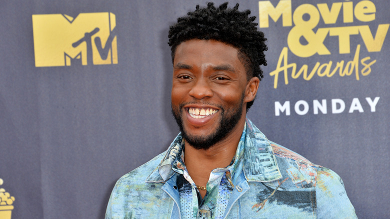 Chadwick Boseman smiles at the 2018 MTV Movie and TV Awards 