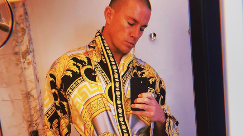 Channing Tatum wearing Versace robe