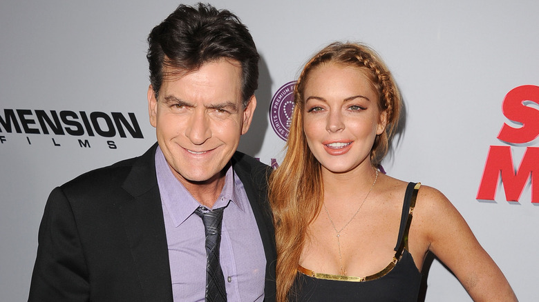 Charlie Sheen and Lindsay Lohan on Scary Movie red carpet