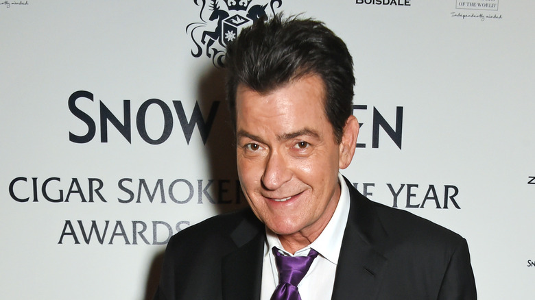 Charlie Sheen in purple tie