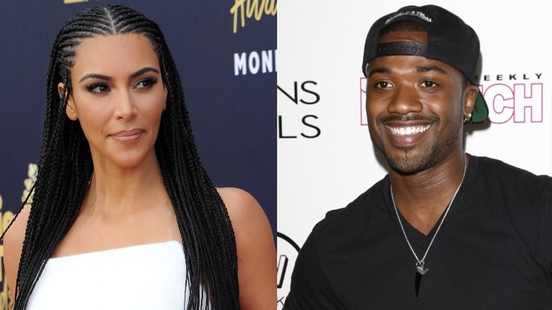 Kim Kardashian braids (left), Ray J smiling (right)