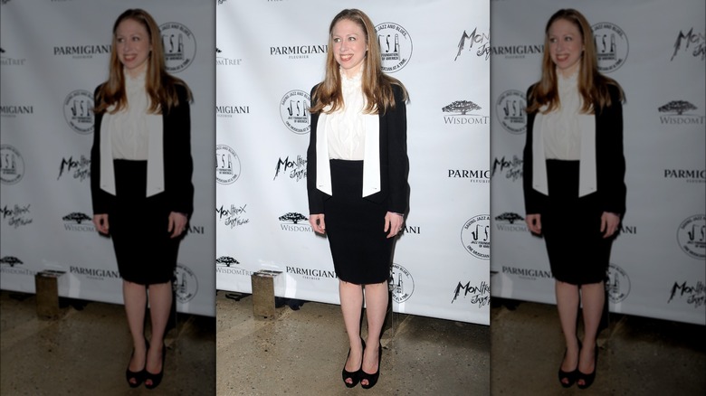 Chelsea Clinton black and white outfit 