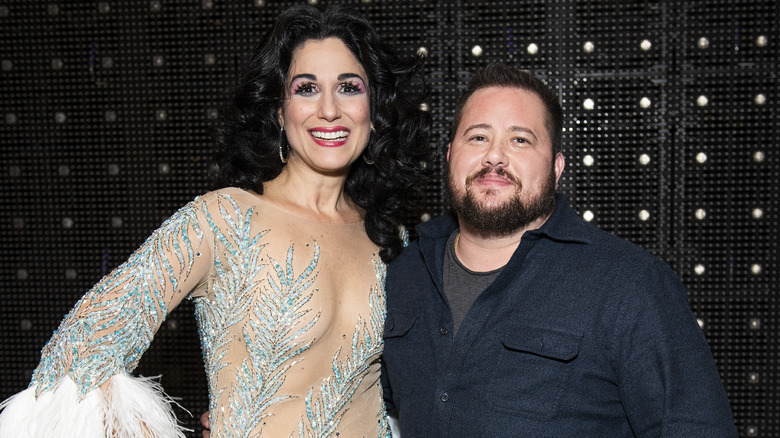 Stephanie J. Block and Chaz Bono backstage of "The Cher Show" on Broadway in 2019