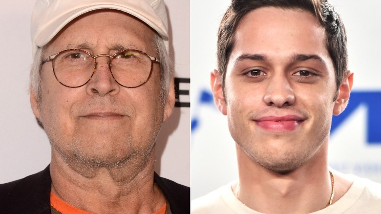 Chevy Chase, Pete Davidson posing