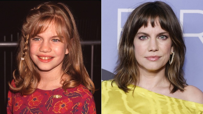 Split image of Anna Chlumsky as a child actor and in 2023