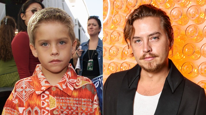 Split image of Cole Sprouse as a child actor and in 2023