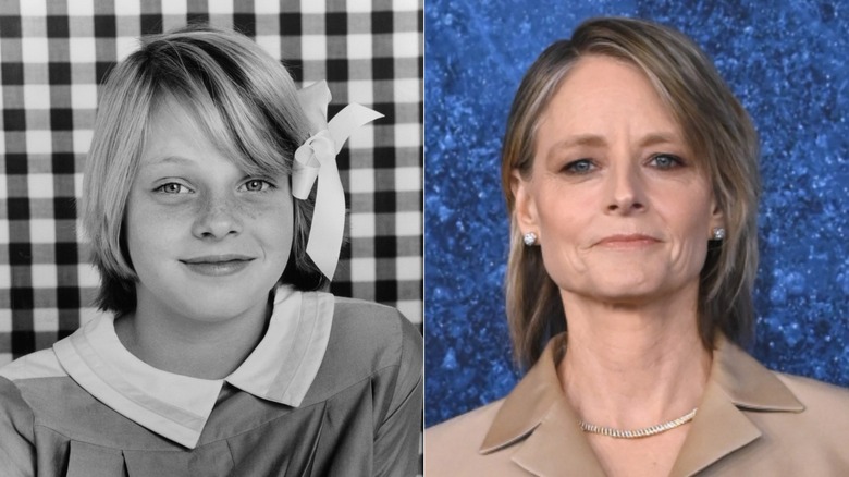 Split image of Jodie Foster as a child actor and in 2024