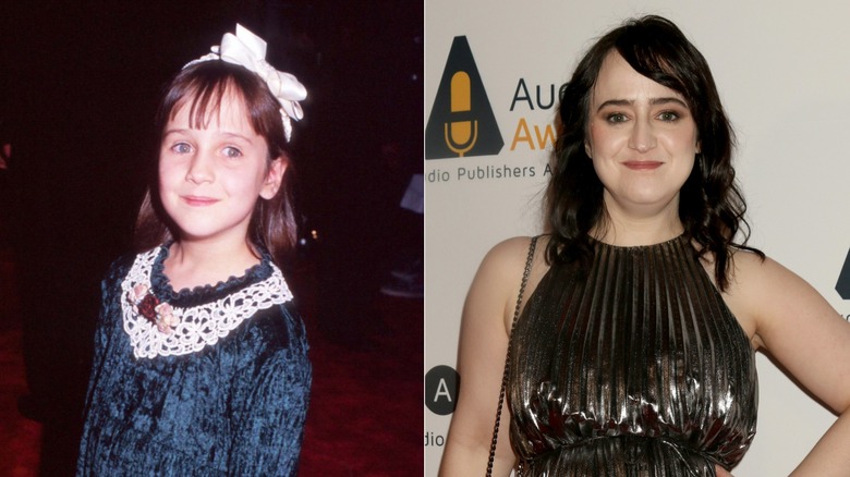 Split image of Mara Wilson as a child actor and in 2023