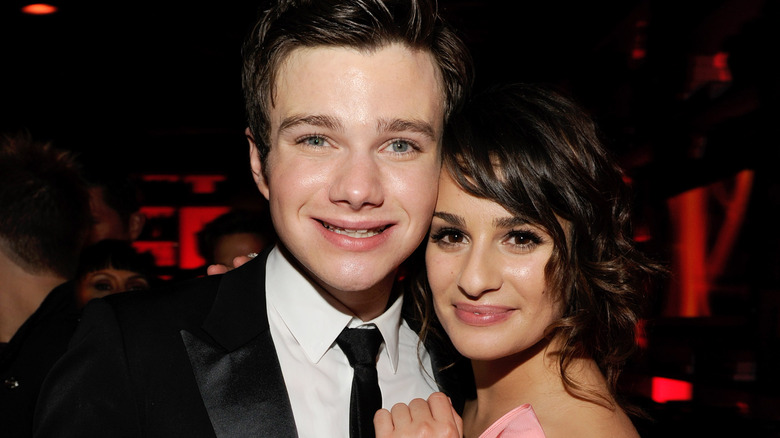 Chris Colfer, Lea Michele posing