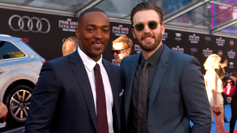 Chris Evans and Anthony Mackie at a premiere