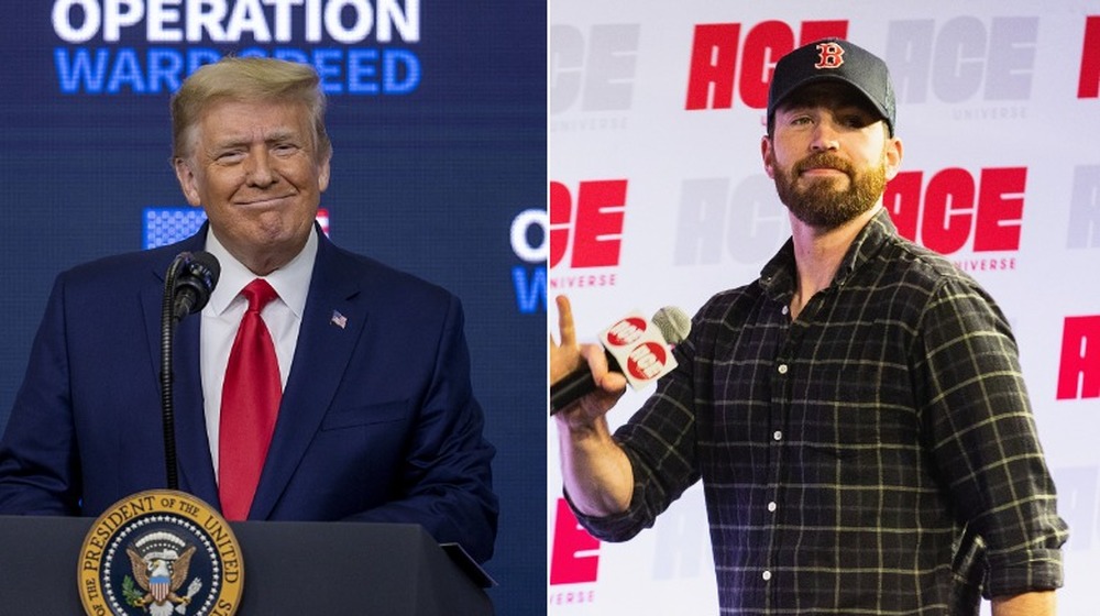 Donald Trump and Chris Evans with tight-lipped smiles