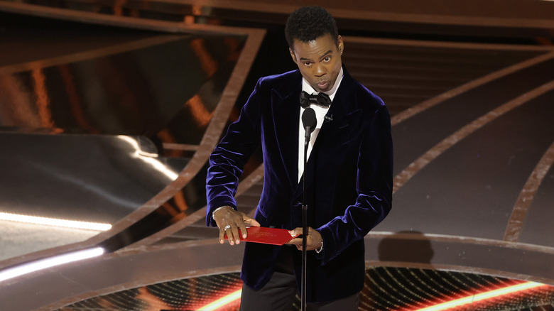 Chris Rock on the 2022 Oscars stage