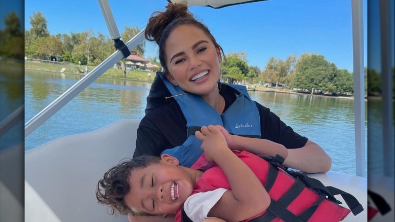 Chrissy Teigen, Miles Legend on a boat