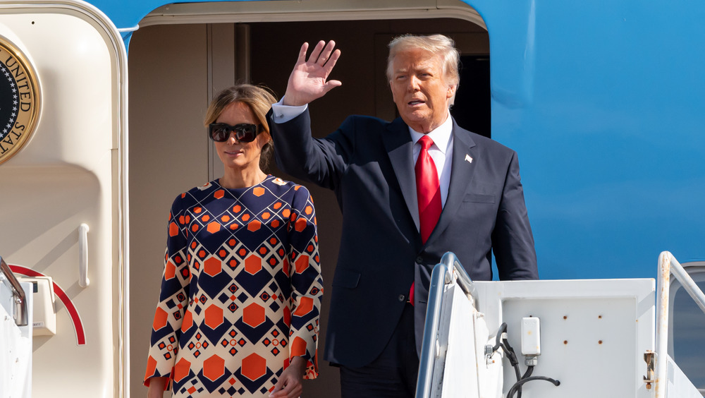 Donald Trump and Melania Trump arriving in Florida